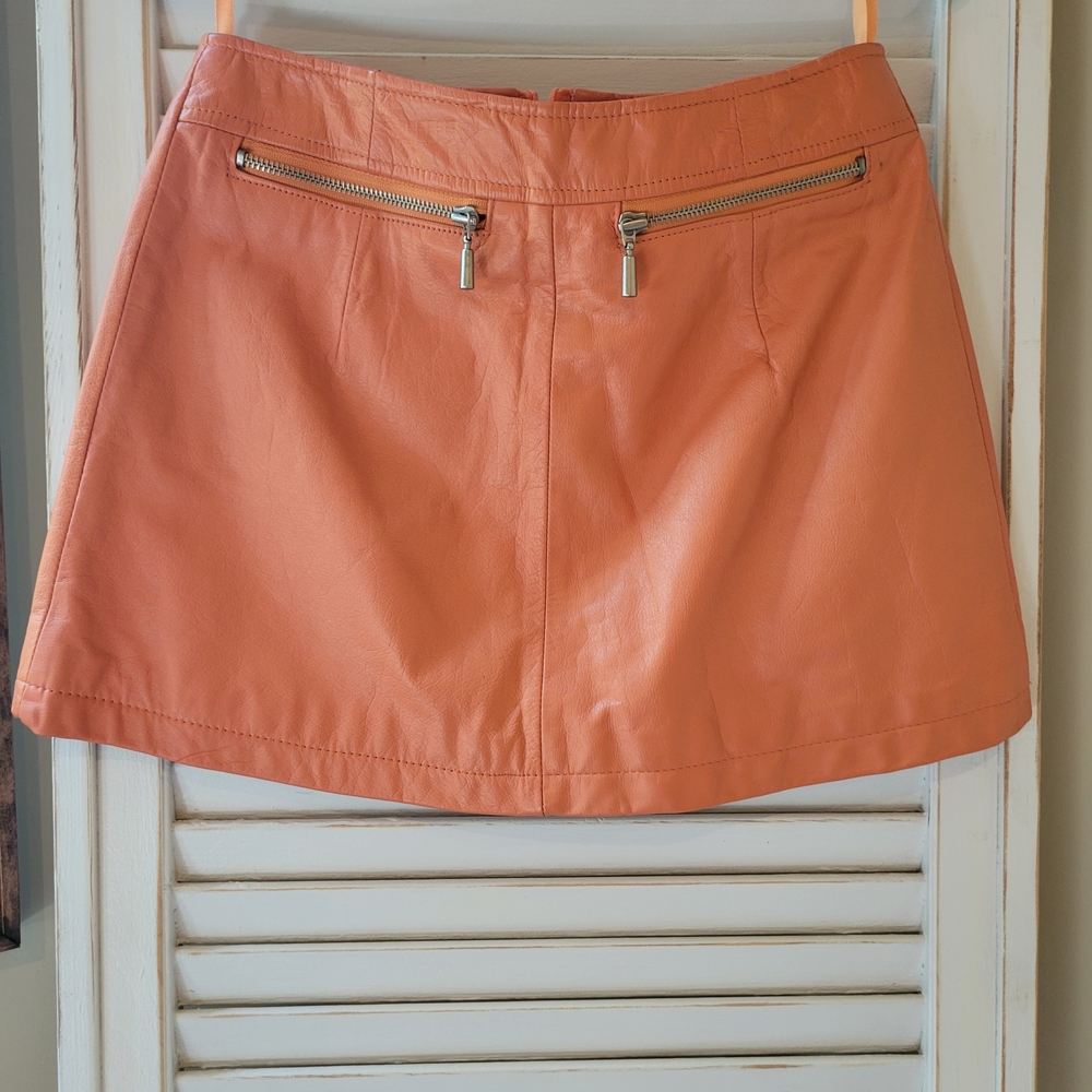 Maxima Orange Mini Leather Skirt